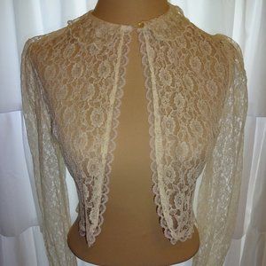 Vintage 1970s/1980s Candi Jones California Sheer Cream Lace Short Over Top S M